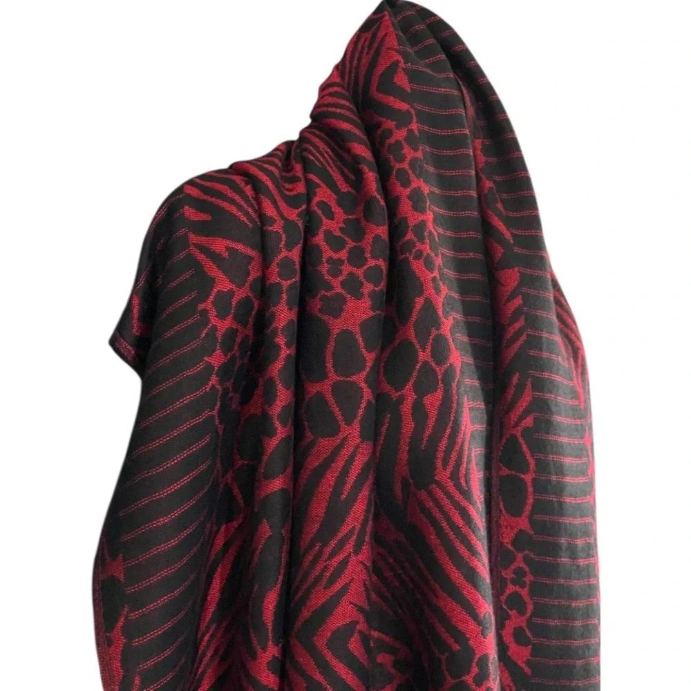 Red Black Animal Print XL Scarf Wrap Maximalist Artsy Bold Layering Lagenlook